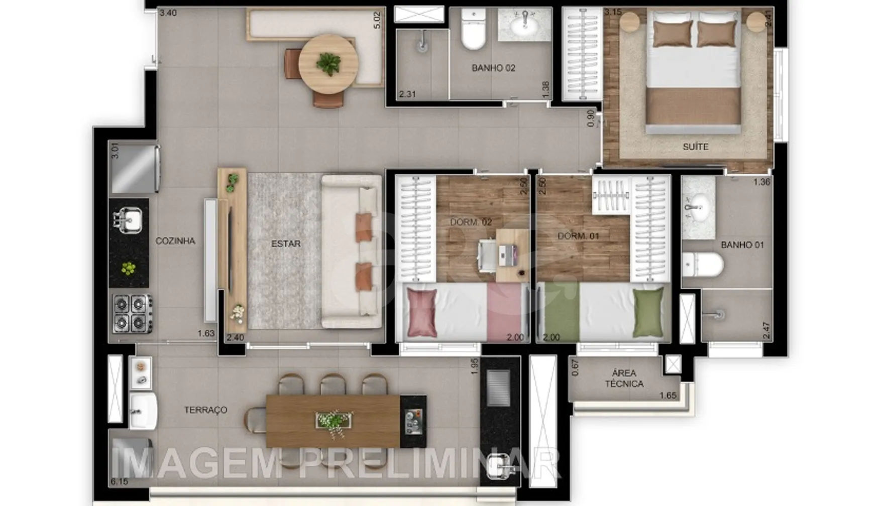 Planta — Apartamento 69,75 m²