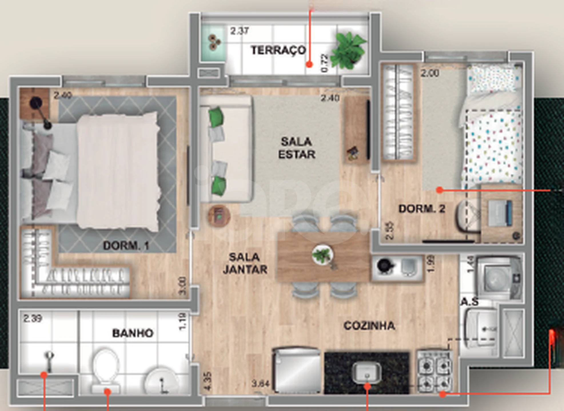 Planta — Apartamento 36,46 m²