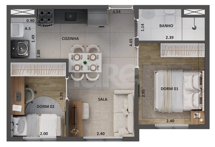 Planta — Apartamento 34 m²