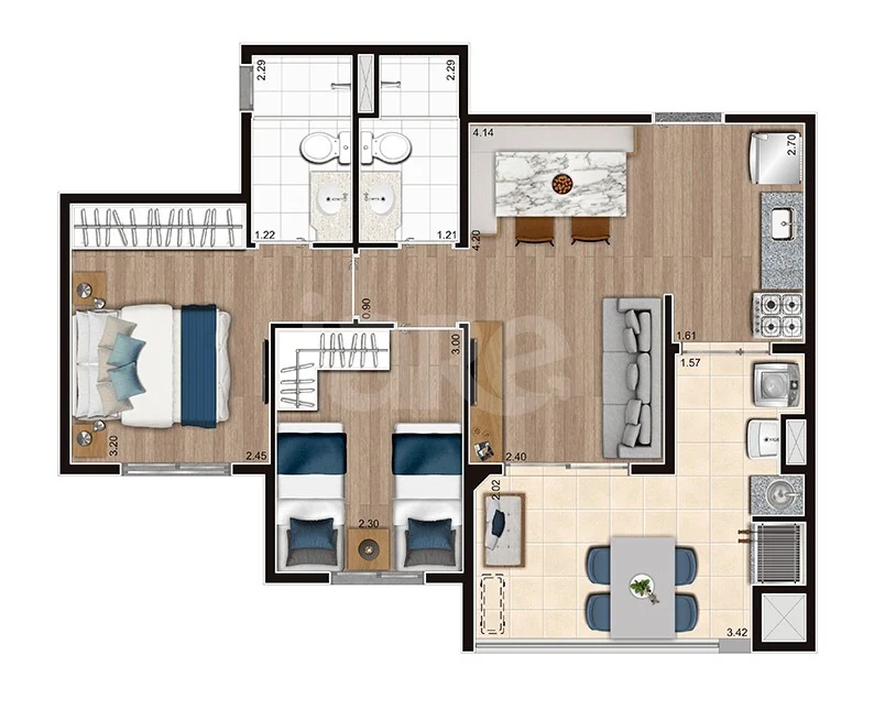 Planta — Apartamento 53,97 m²