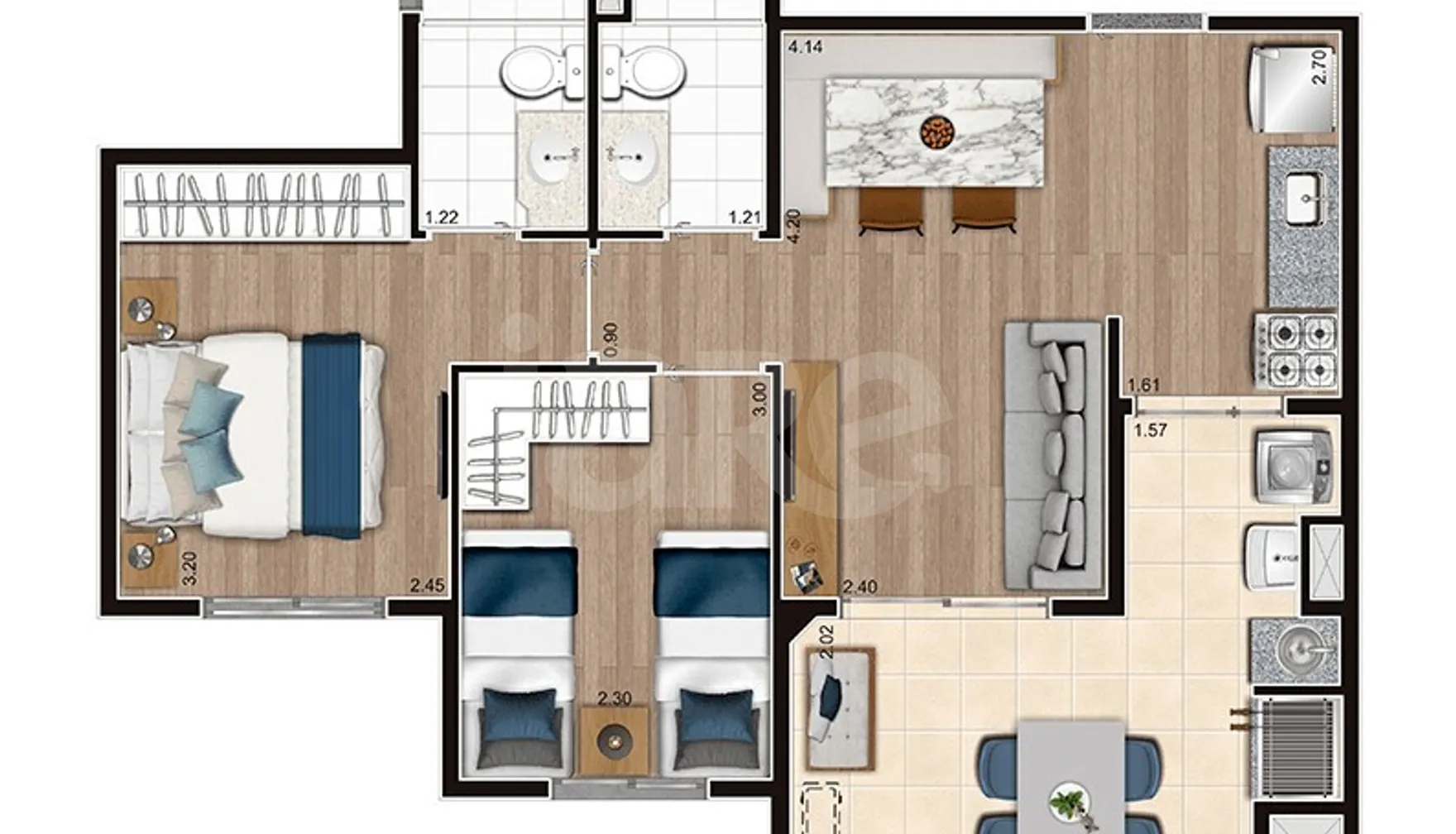 Planta — Apartamento 53,97 m²