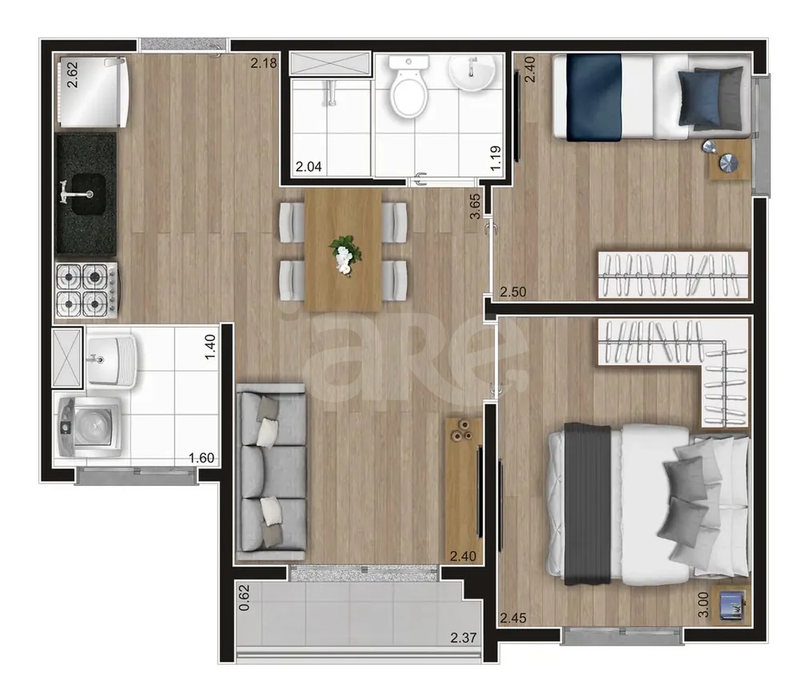Planta — Apartamento 38,13 m²
