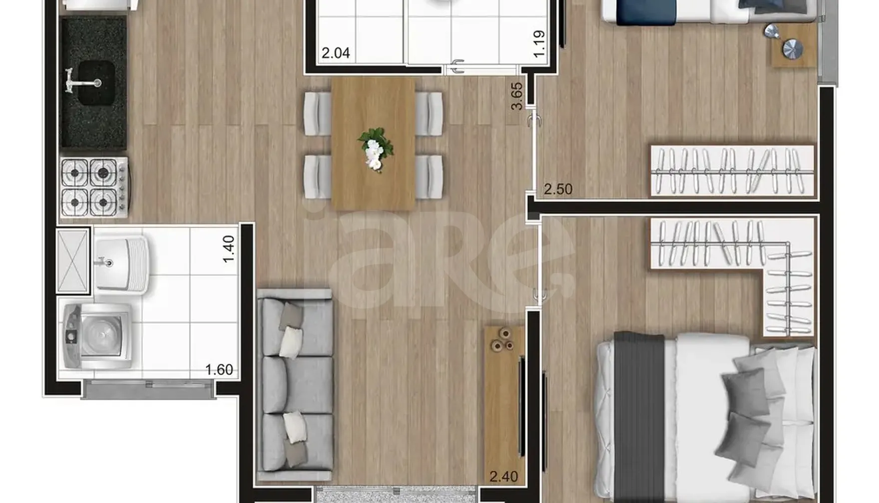 Planta — Apartamento 38,13 m²