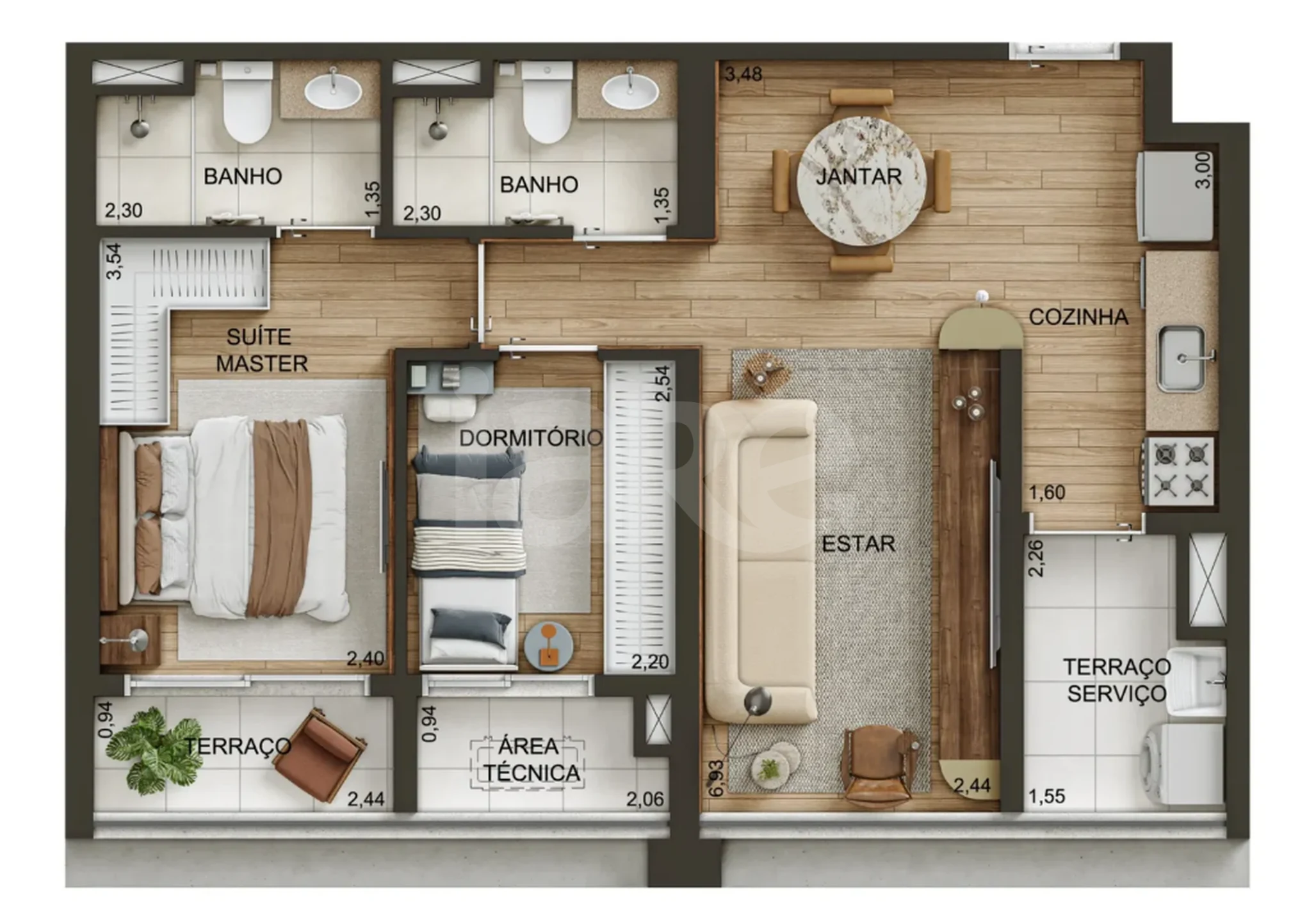 Planta — Apartamento 59,85 m²