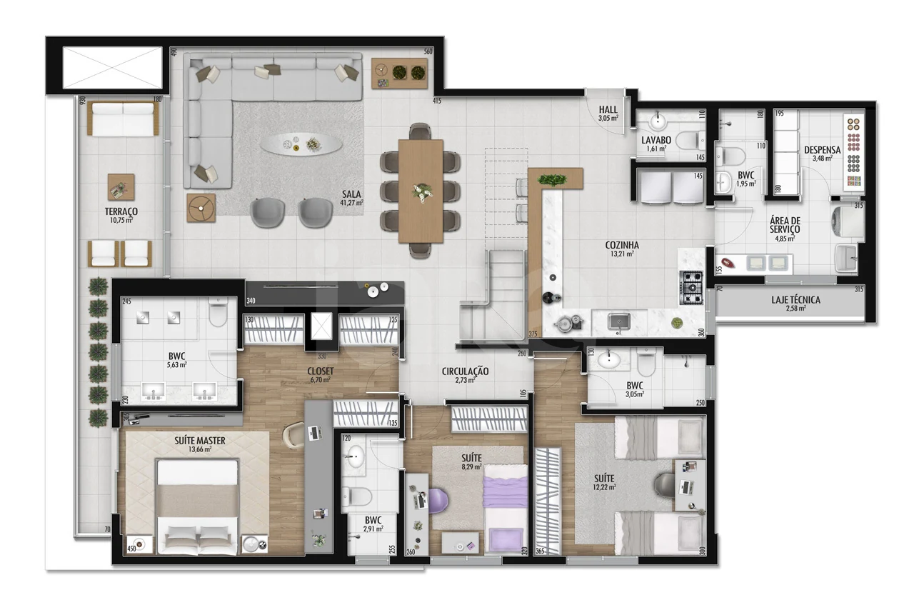 Planta — Cobertura Duplex 216,86 m² · 1º pavimento