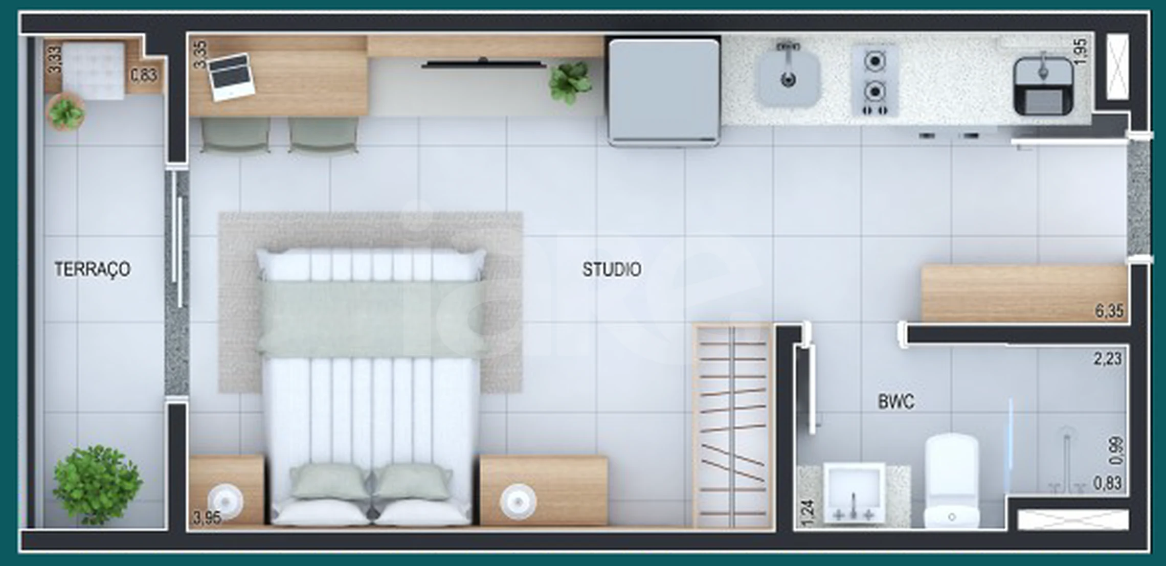 Planta — Studio 26,92 m²