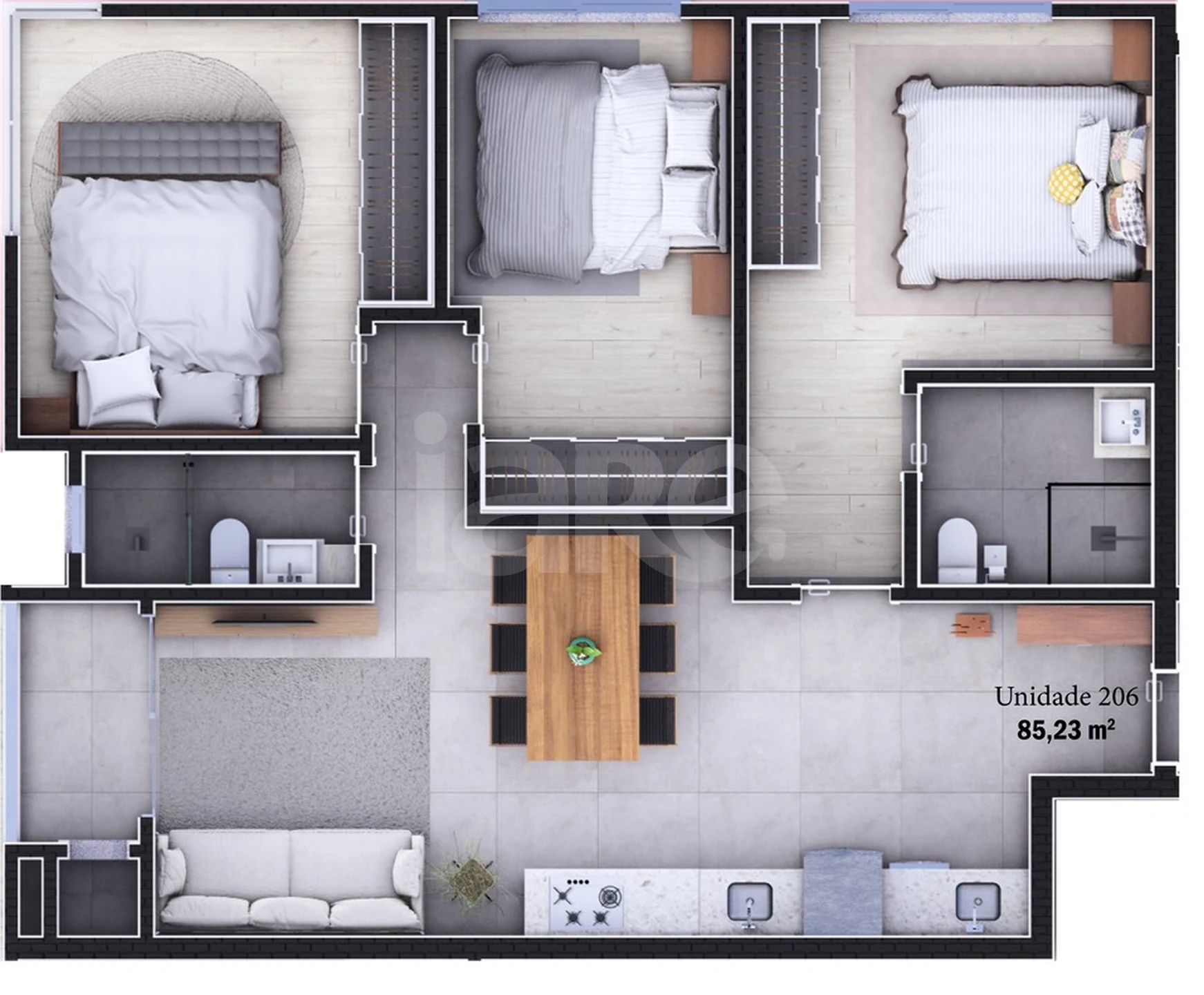 Planta — Apartamento 85,23 m²