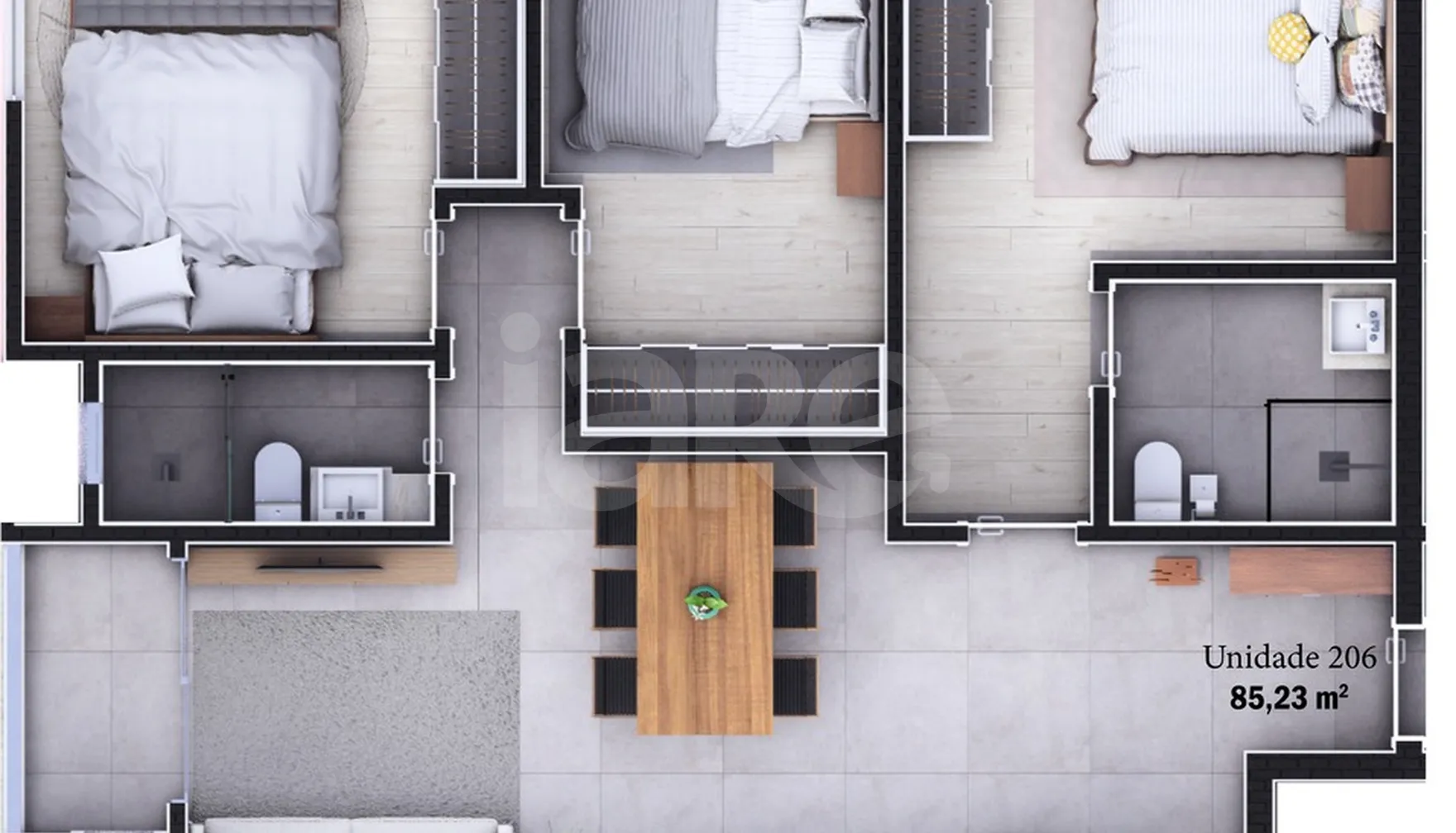 Planta — Apartamento 85,23 m²