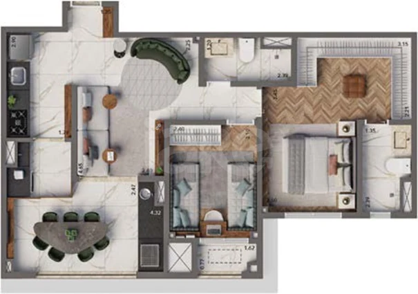 Planta — Apartamento 69,87 m²