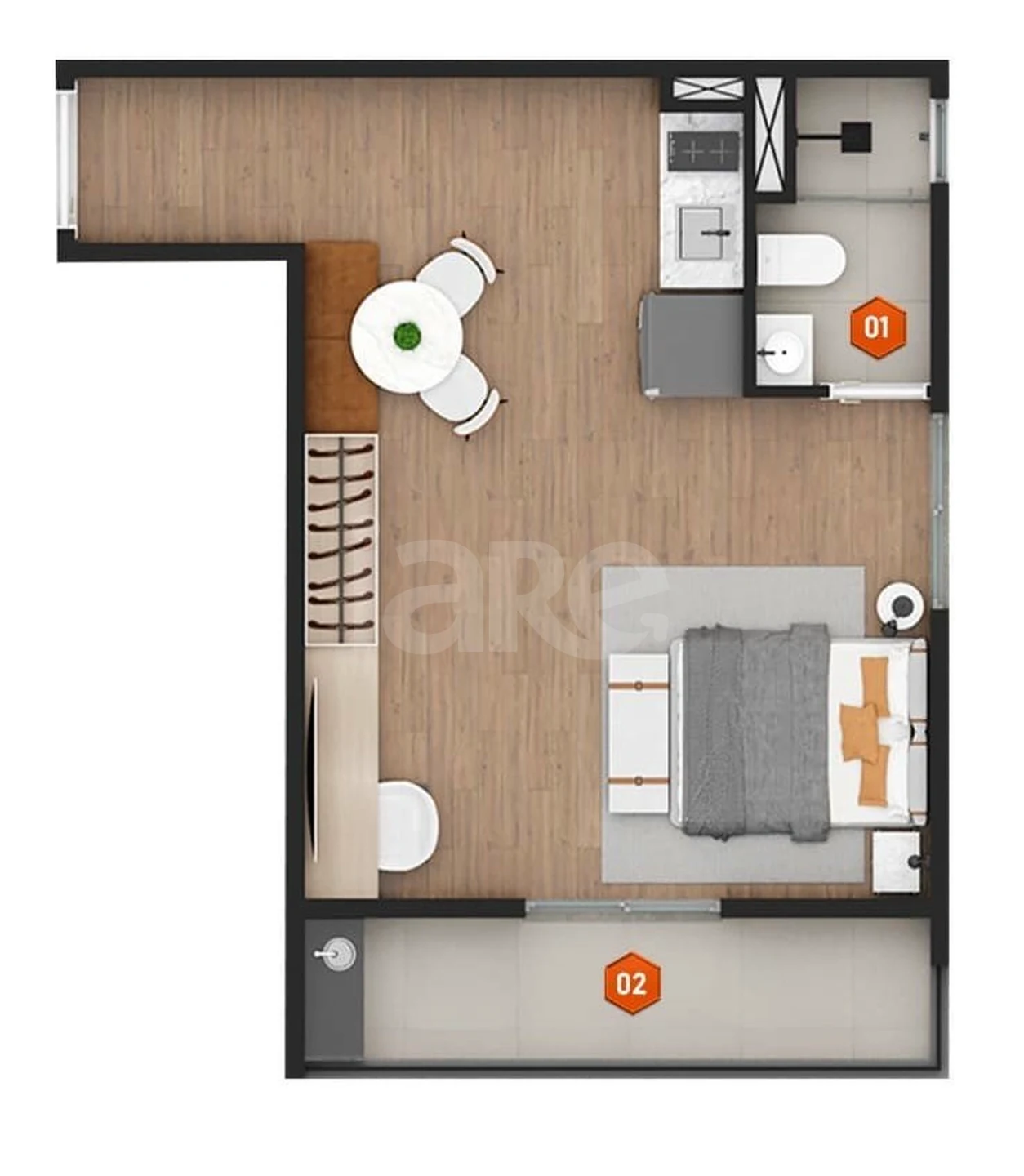 Planta — Studio 36,88 m²