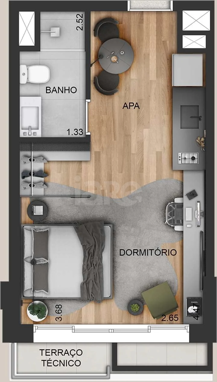 Planta — Studio 27,96 m²