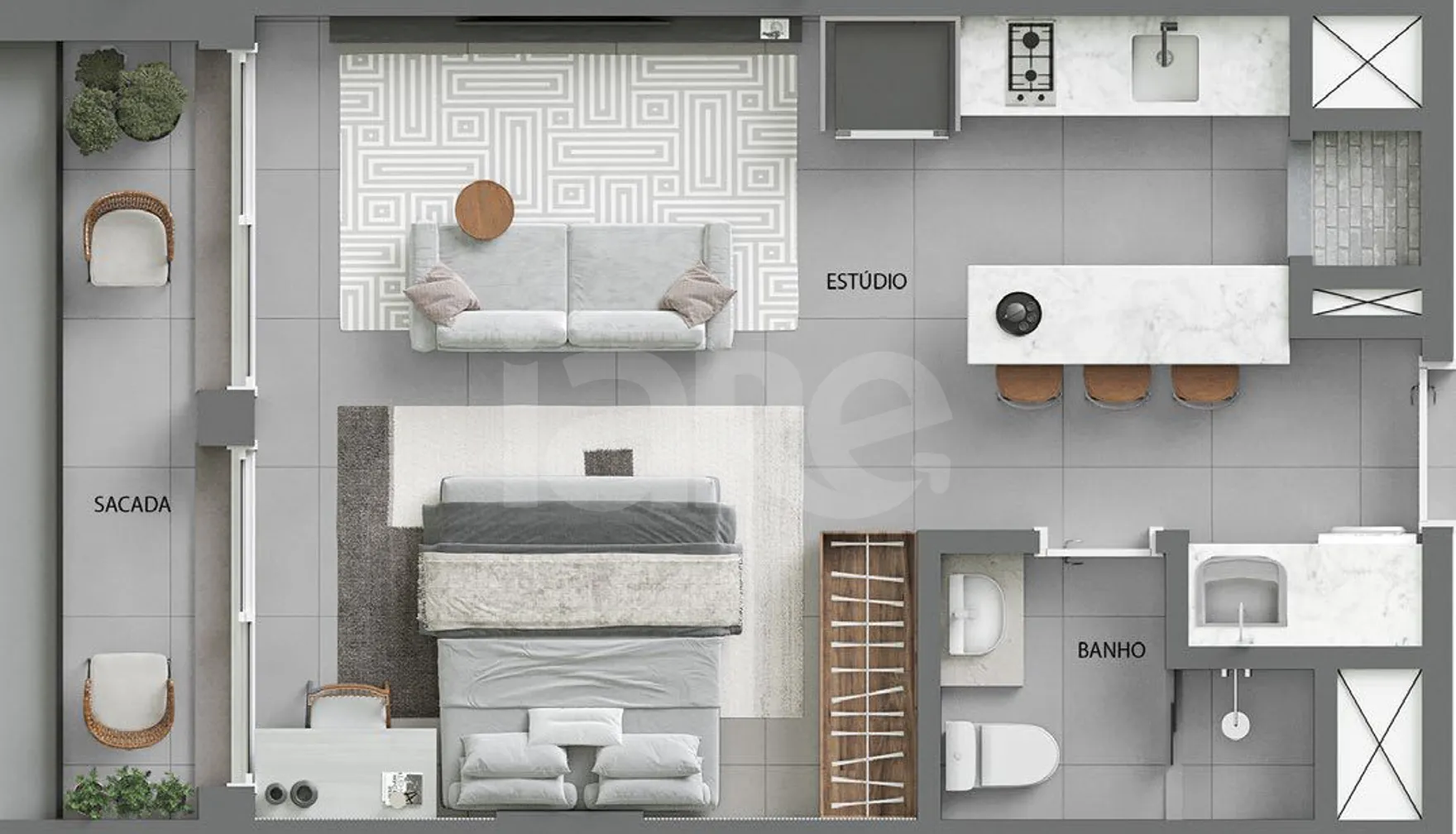 Planta — Studio 44,5 m²