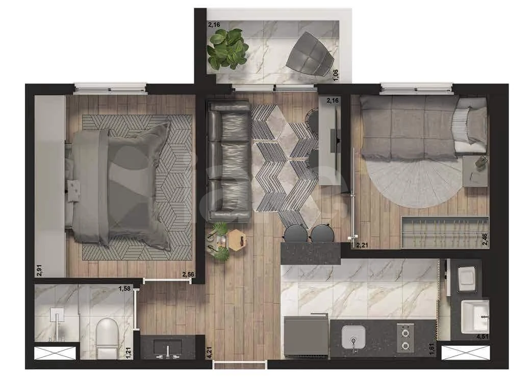 Planta — Apartamento 32,84 m²