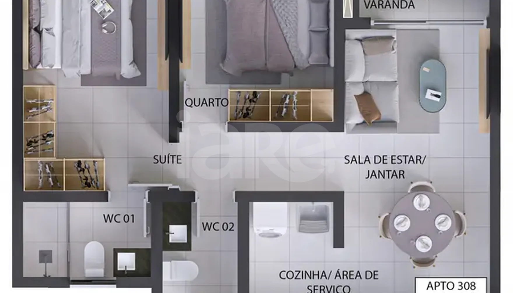 Planta — Apartamento 60,43 m²
