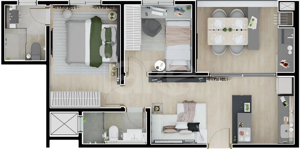 Planta — Apartamento 56,09 m²
