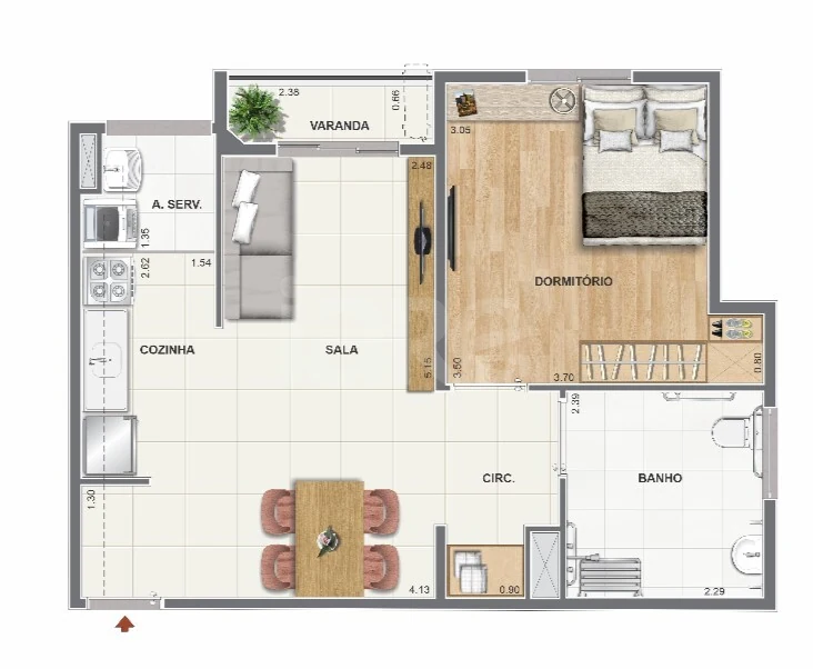 Planta — Apartamento 48,51 m²