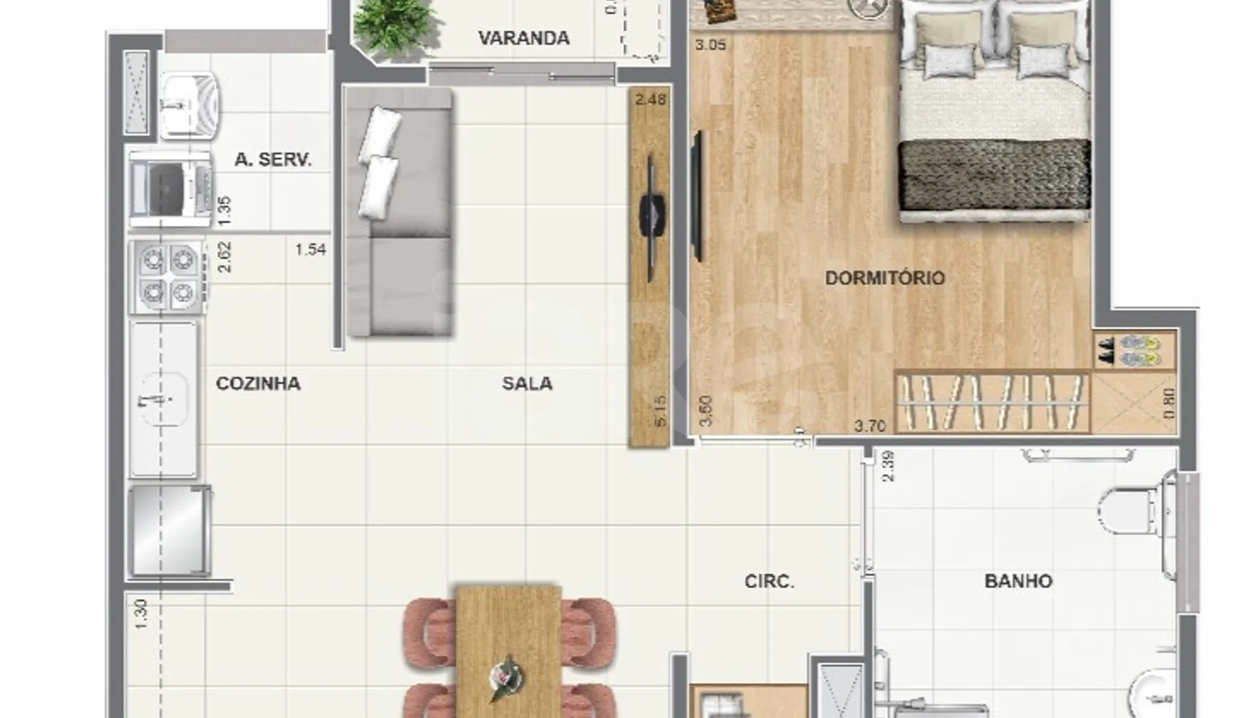 Planta — Apartamento 48,51 m²
