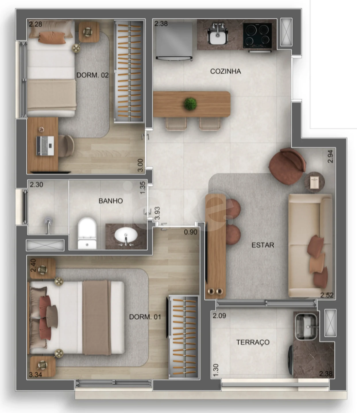 Planta — Apartamento 44,03 m²