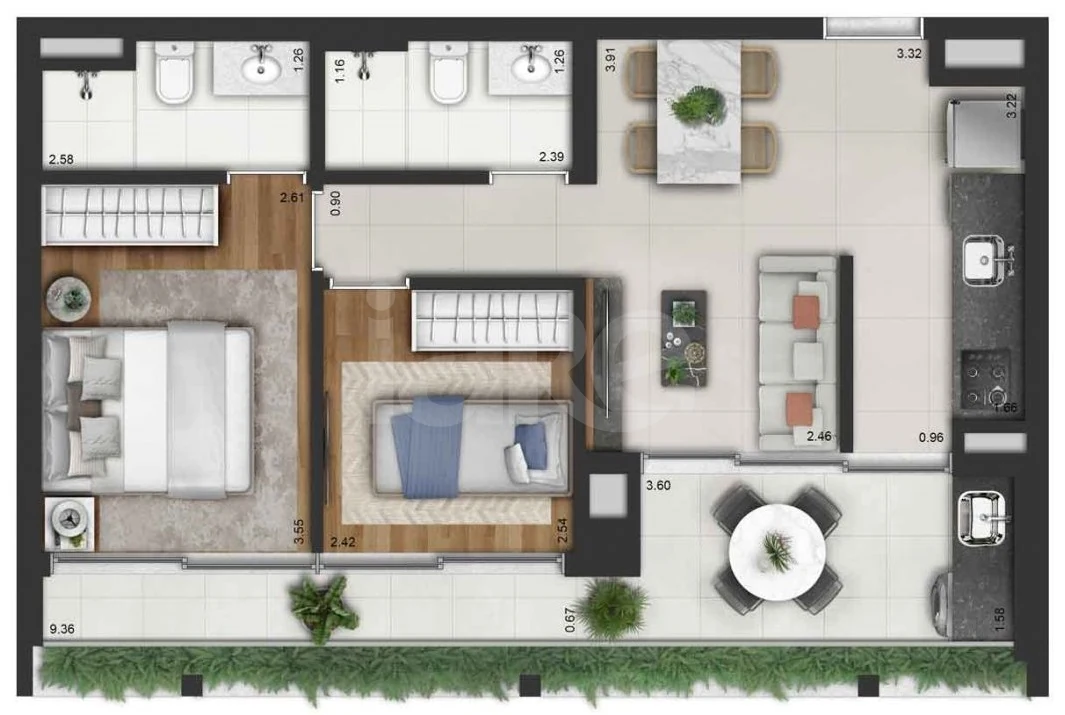 Planta — Apartamento 63,65 m²