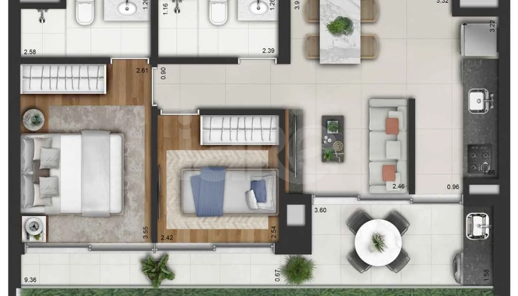 Planta — Apartamento 63,65 m²