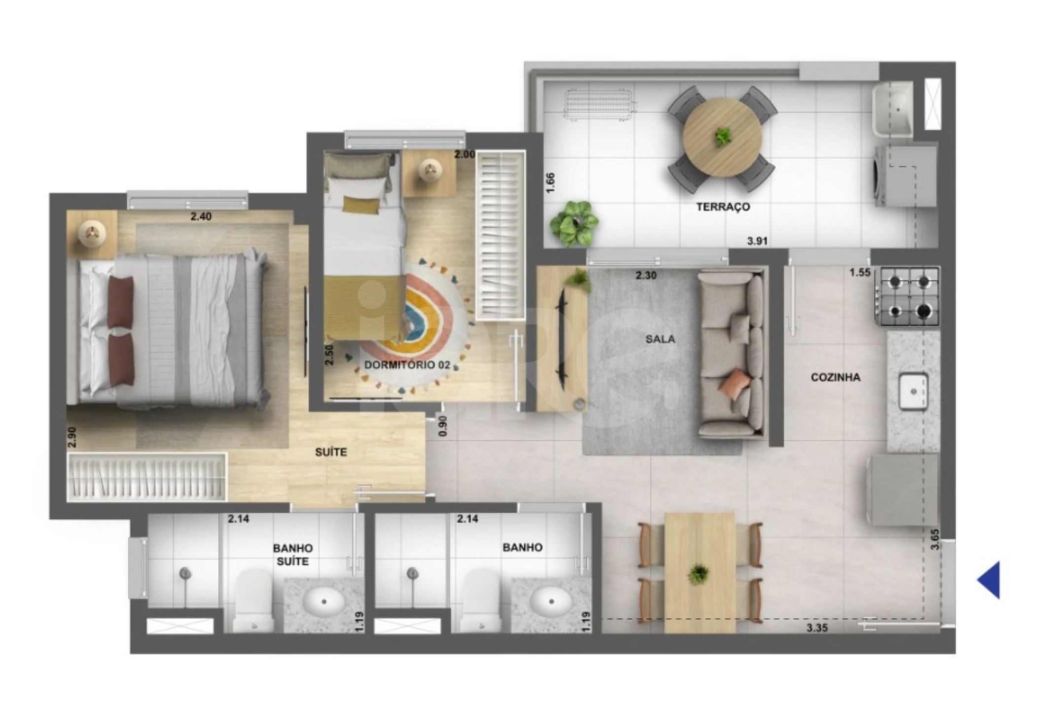 Planta — Apartamento 45 m²