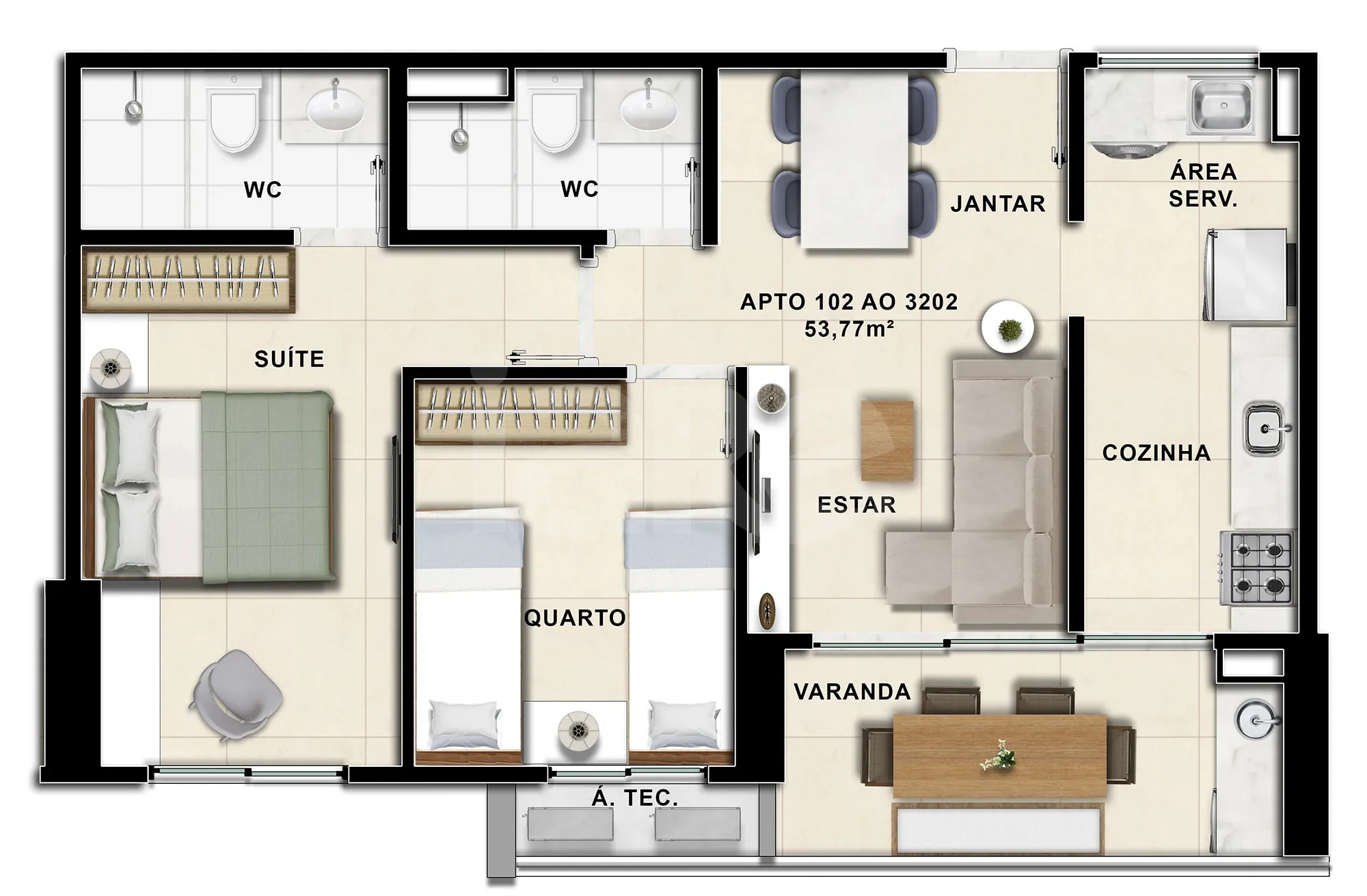 Planta — Apartamento 56,15 m²