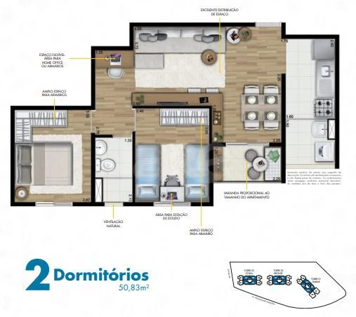 Planta — Apartamento 50,83 m²