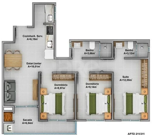 Planta — Apartamento 78,02 m²