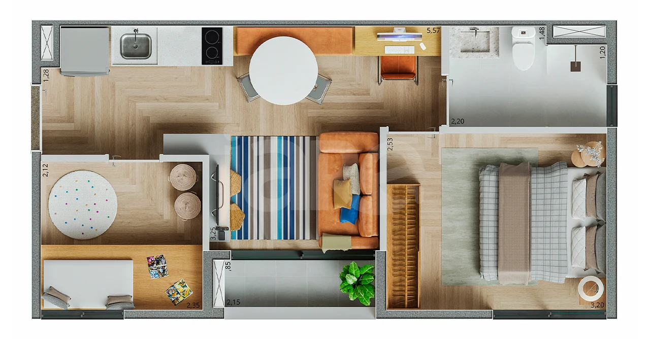 Planta — Apartamento 36,67 m²
