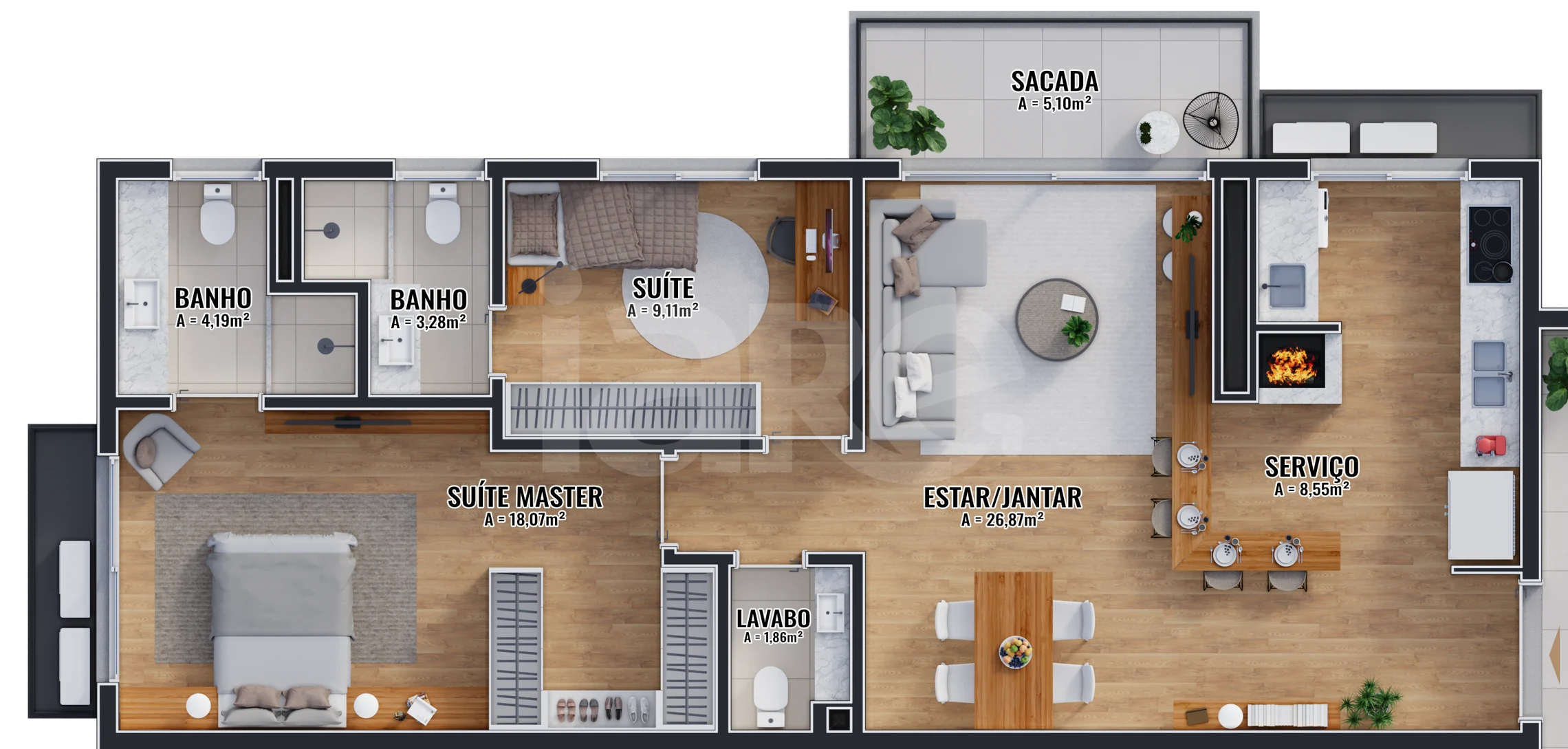 Planta — Apartamento 96,8 m²