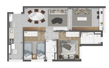 Planta — Apartamento 66,34 m²