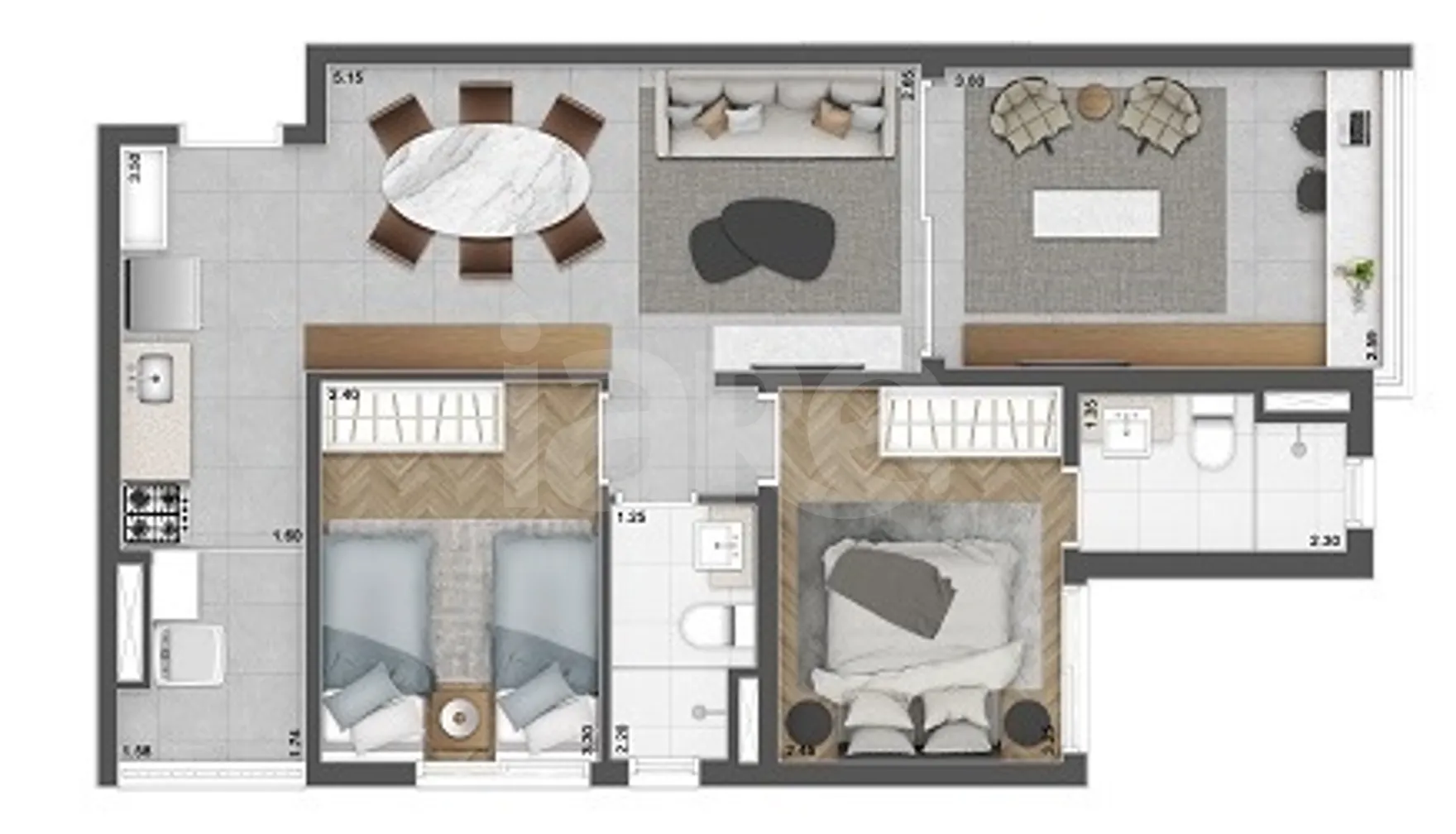 Planta — Apartamento 66,34 m²