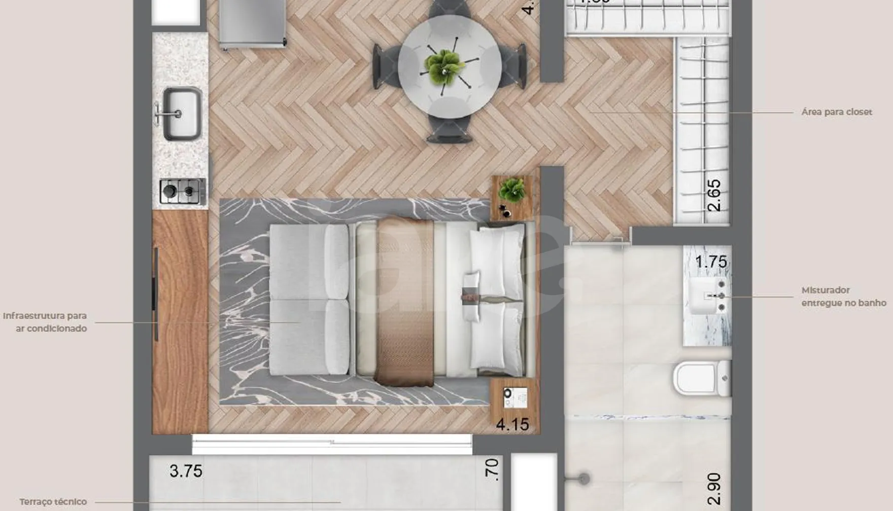 Planta — Studio 38,5 m²