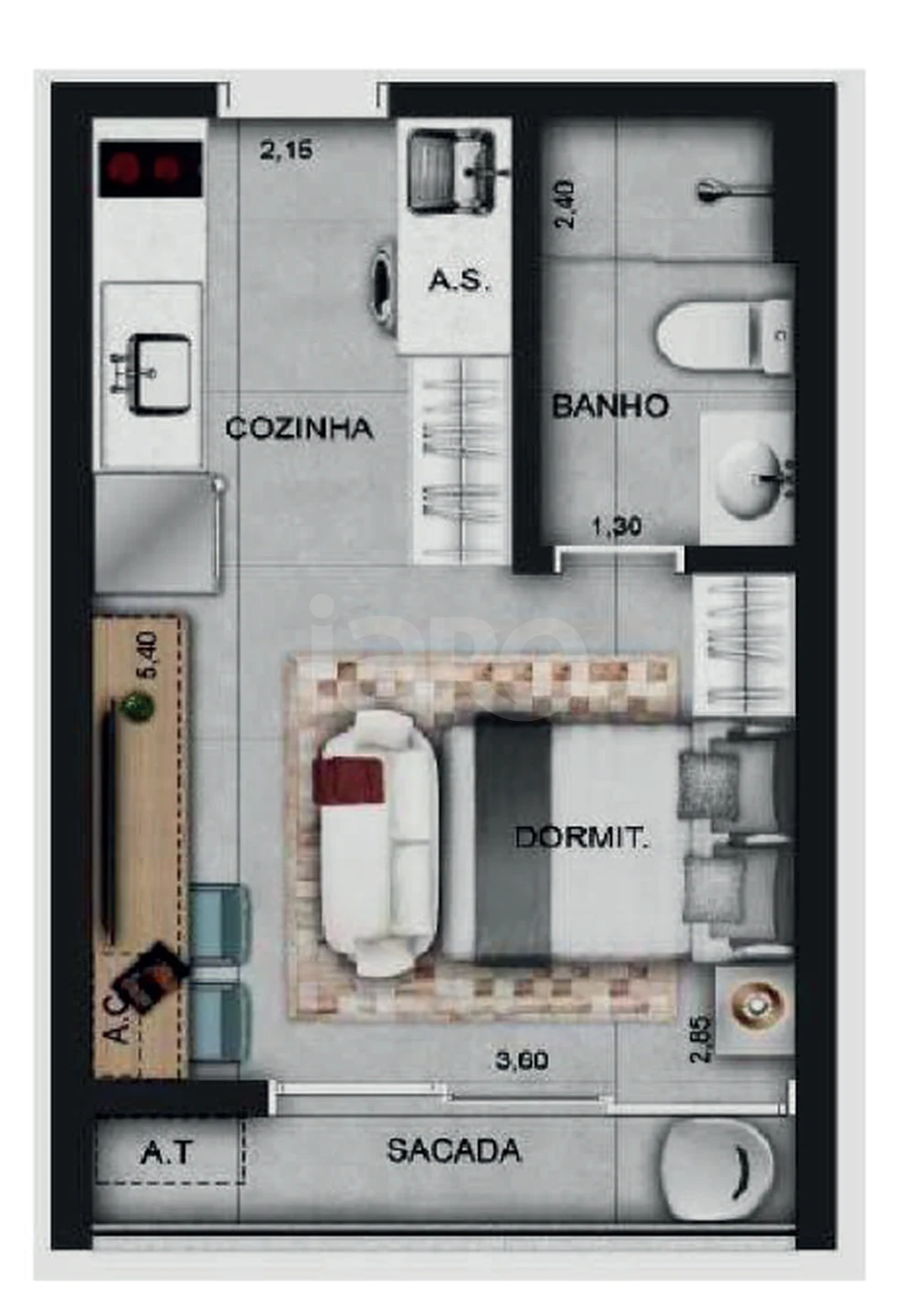 Planta — Studio 25,1 m²
