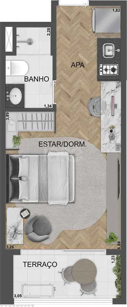 Planta — Studio 28,67 m²