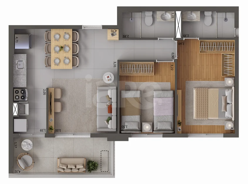 Planta — Apartamento 63,64 m²
