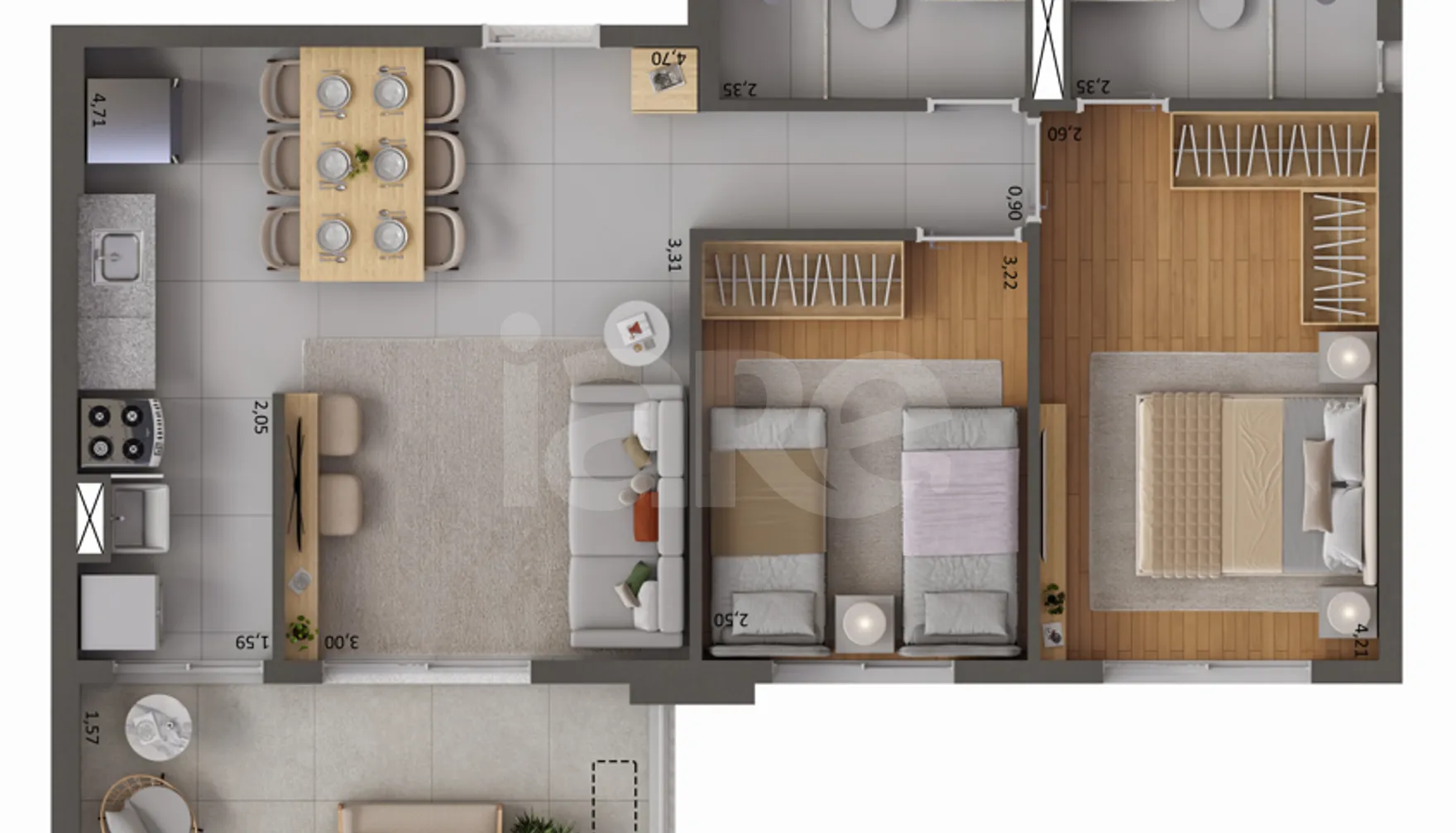 Planta — Apartamento 63,64 m²