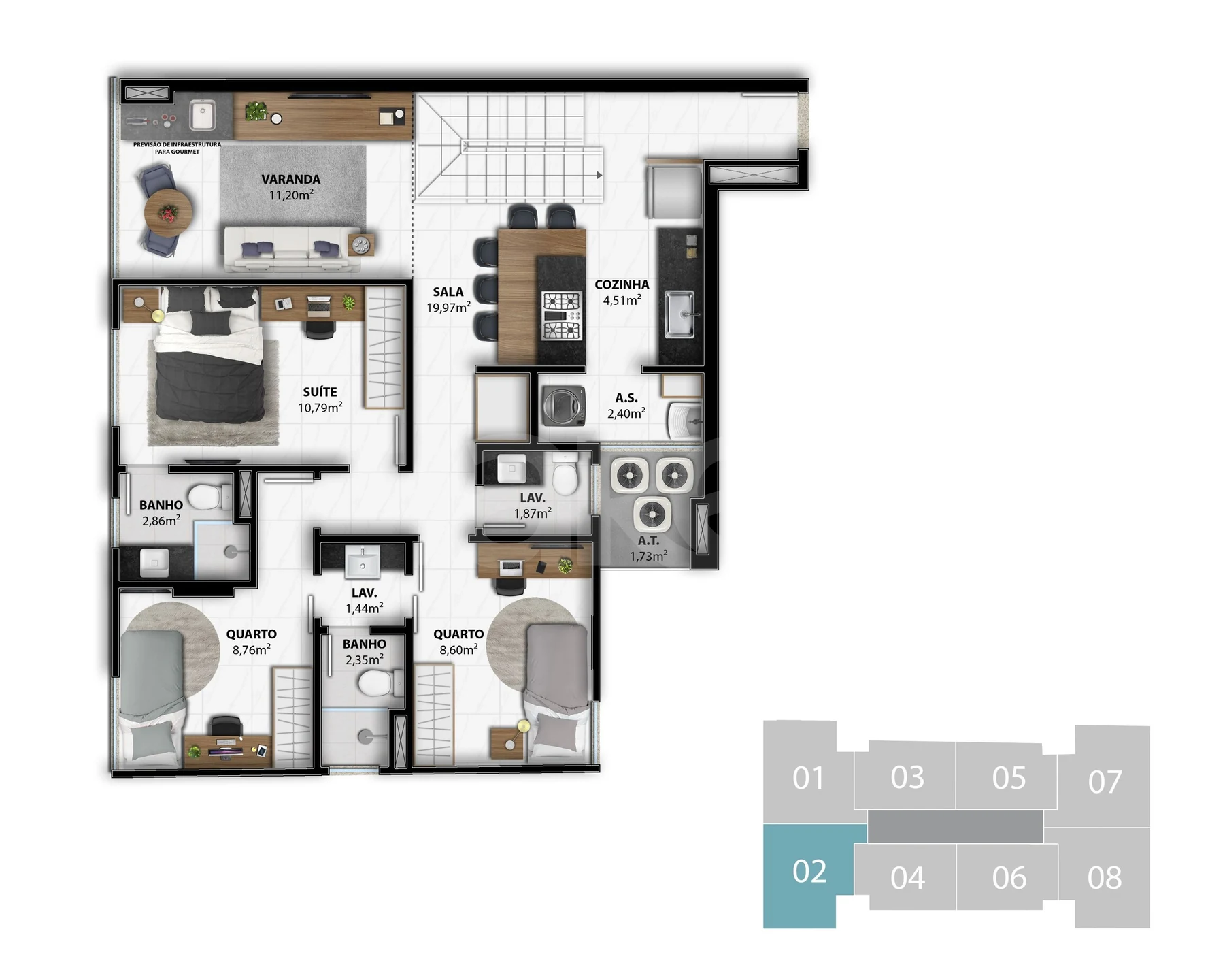 Planta — Cobertura Duplex 168,49 m²