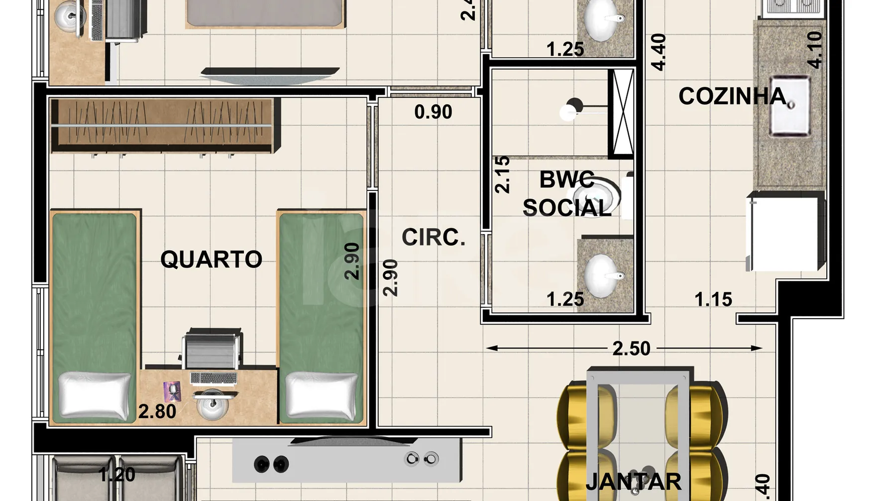 Planta — Apartamento 56,58 m²