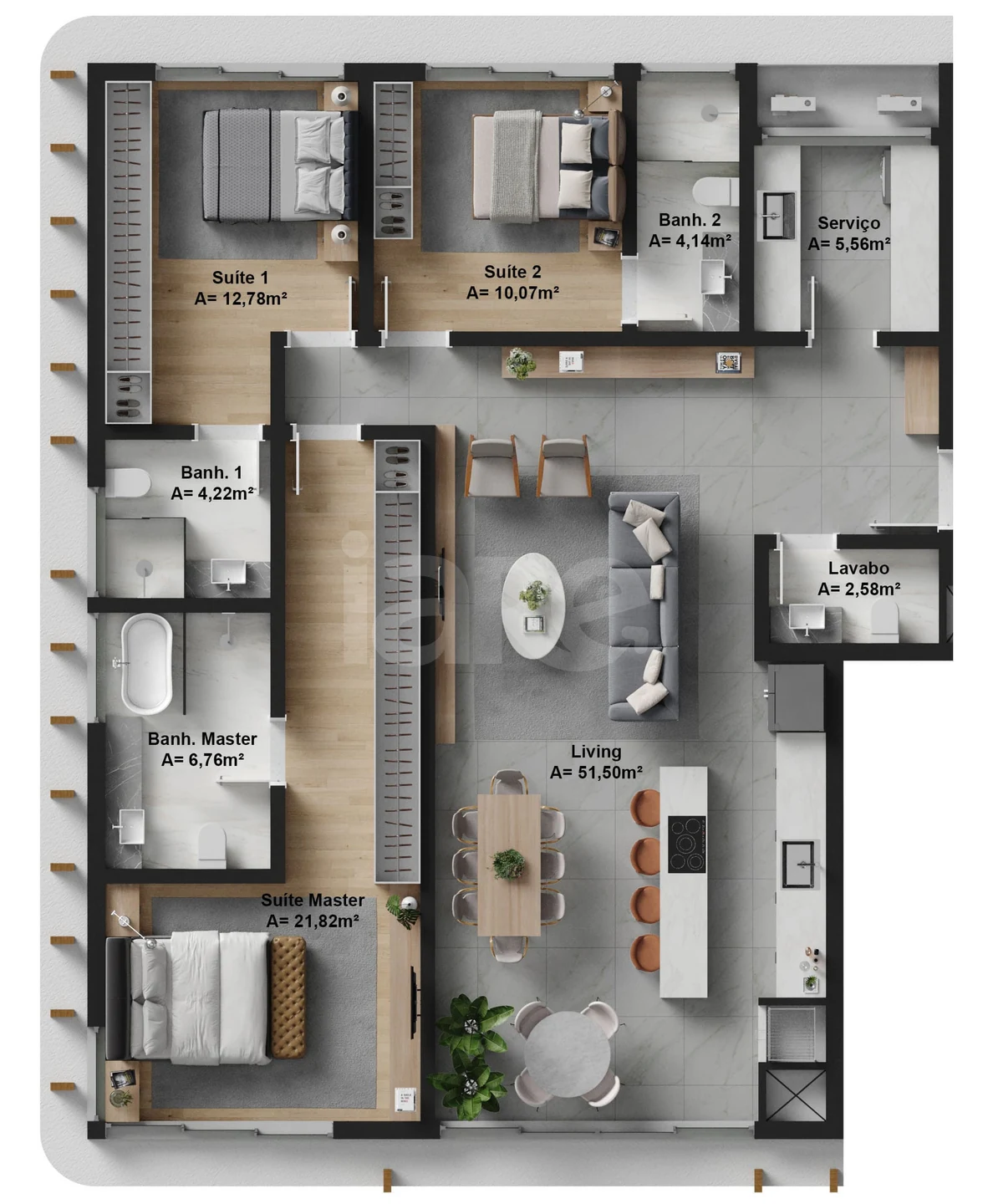 Planta — Apartamento 140 m² · 1º pavimento