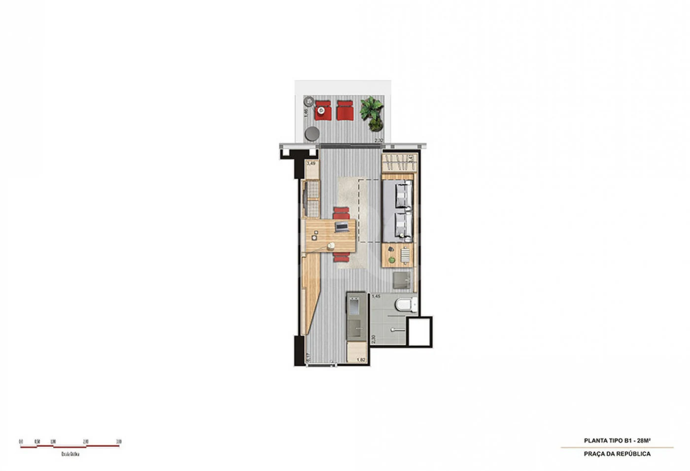Planta — Studio 28,47 m²
