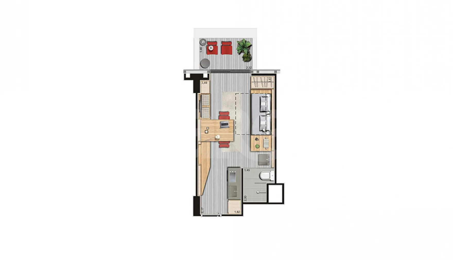 Planta — Studio 28,47 m²