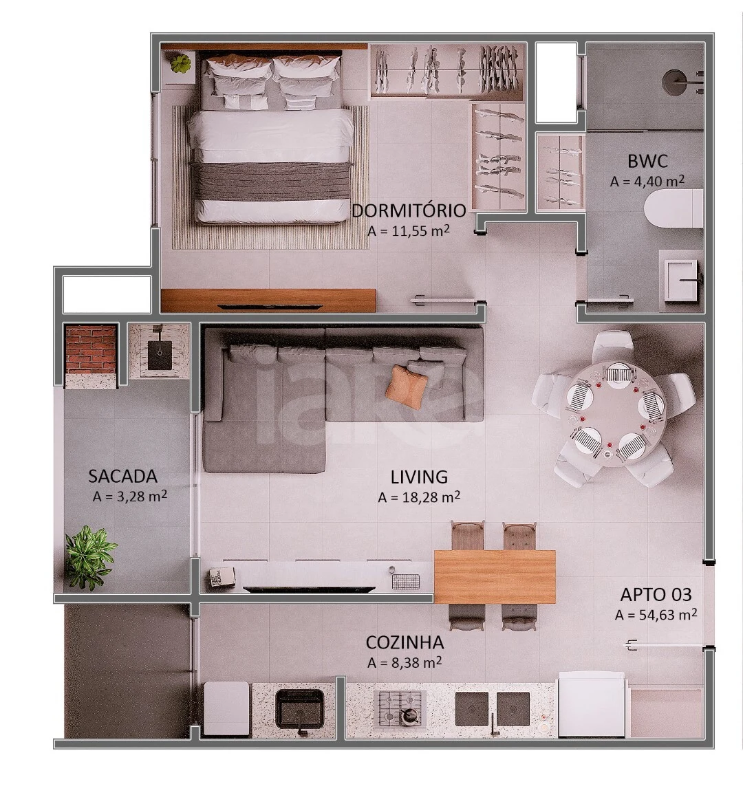 Planta — Apartamento 54,63 m²