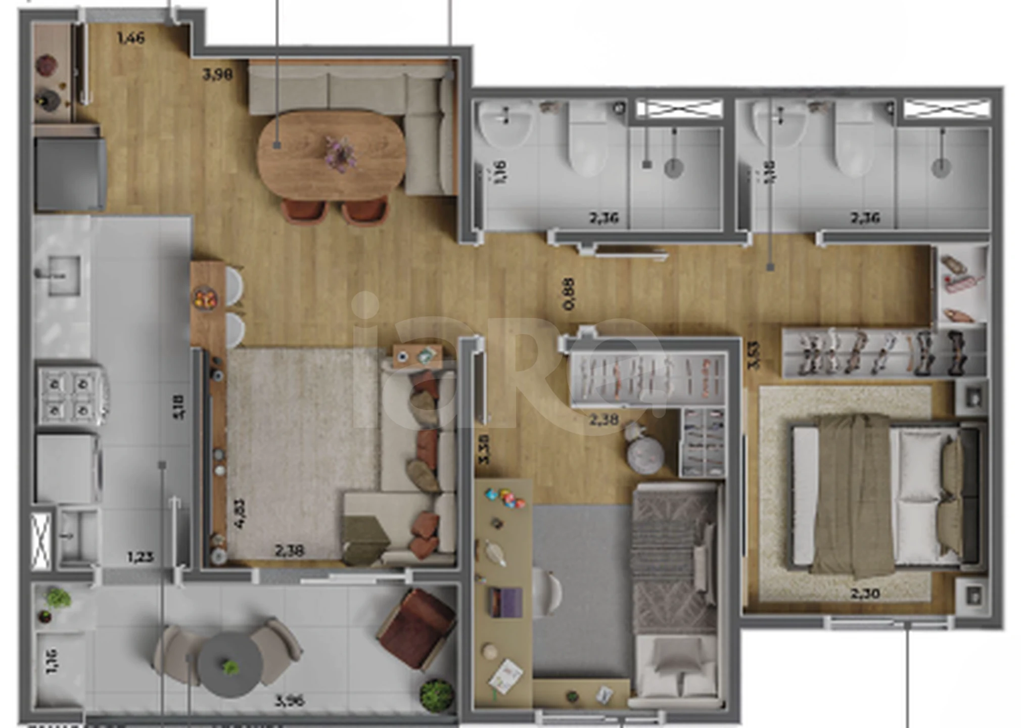 Planta — Apartamento 56,6 m²
