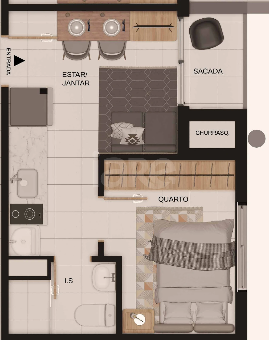 Planta — Apartamento 22,7 m²