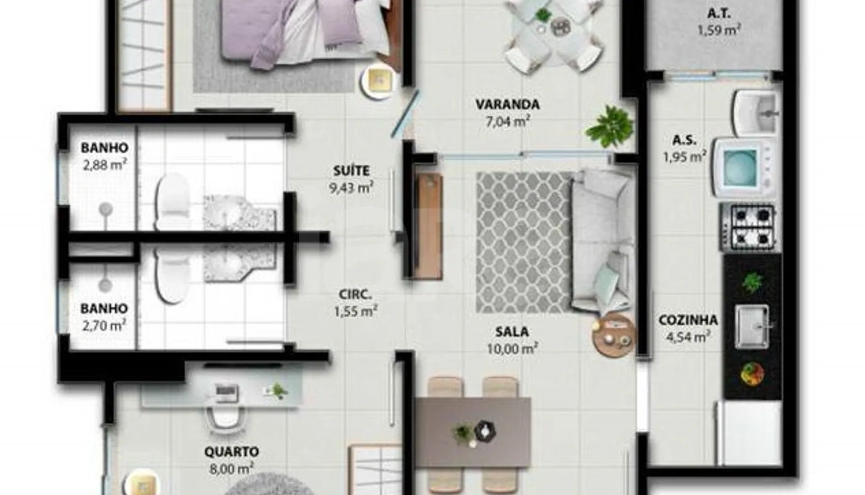 Planta — Apartamento 58,35 m²