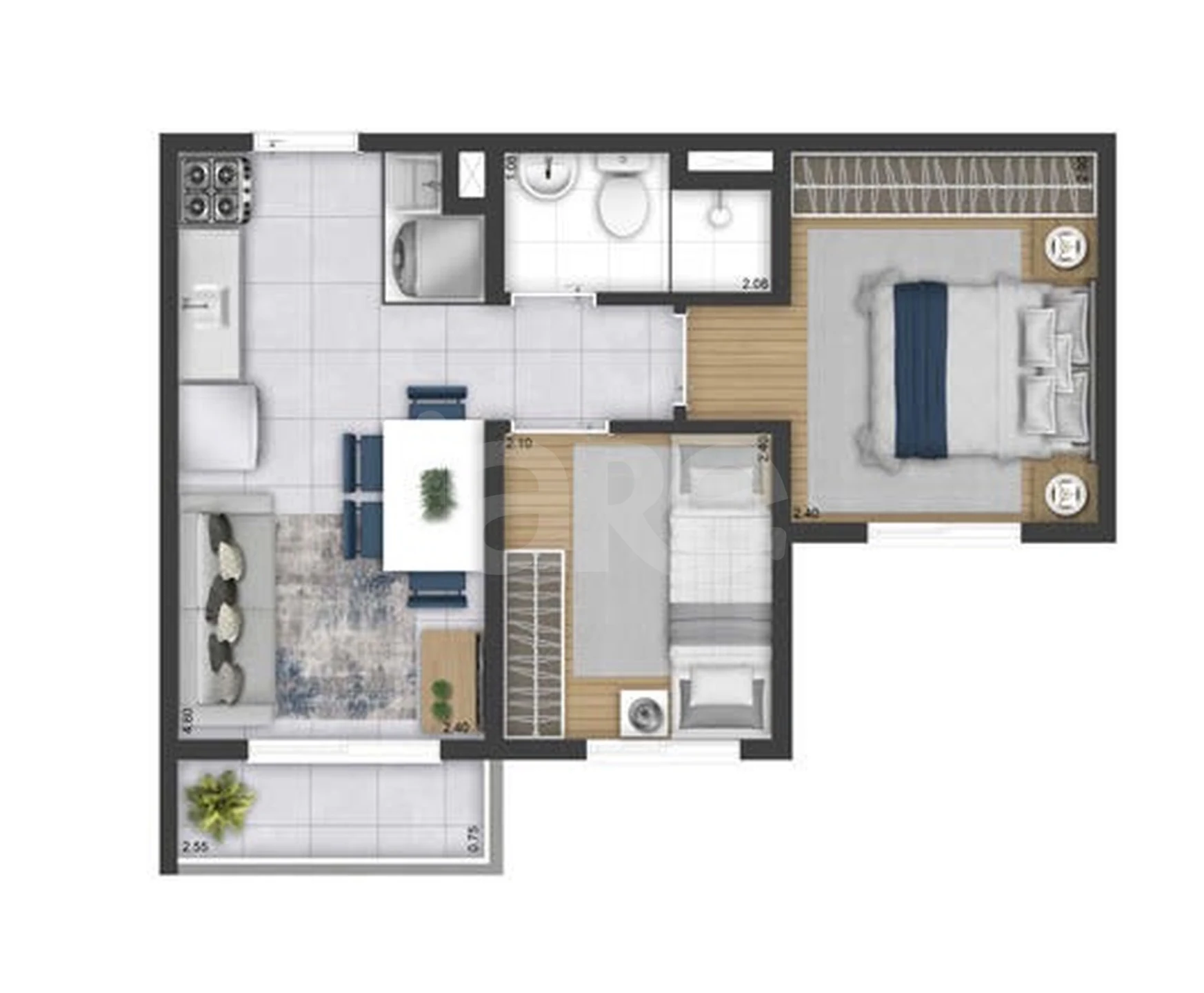 Planta — Apartamento 34,5 m²