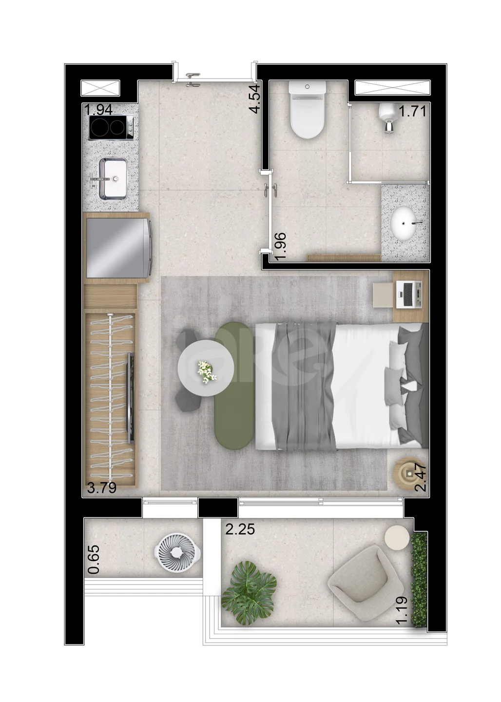 Planta — Studio 23,35 m²