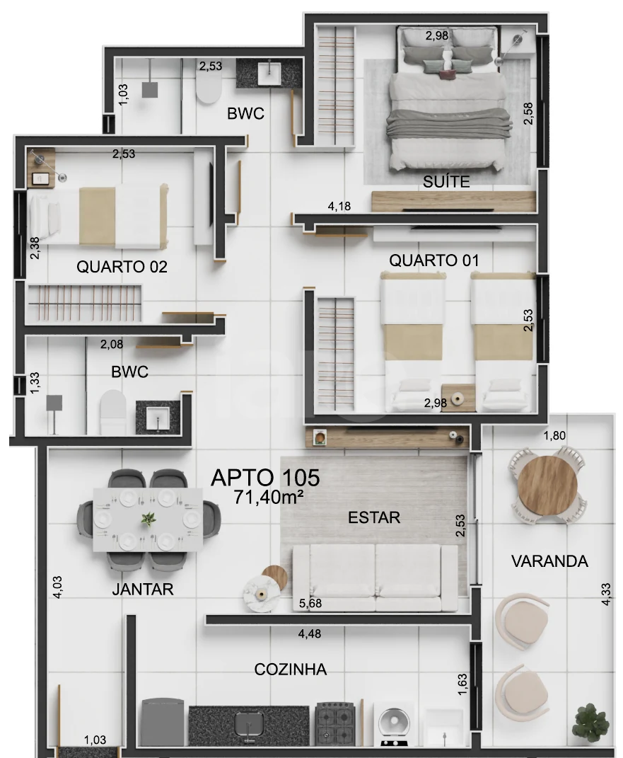 Planta — Apartamento 71,4 m²