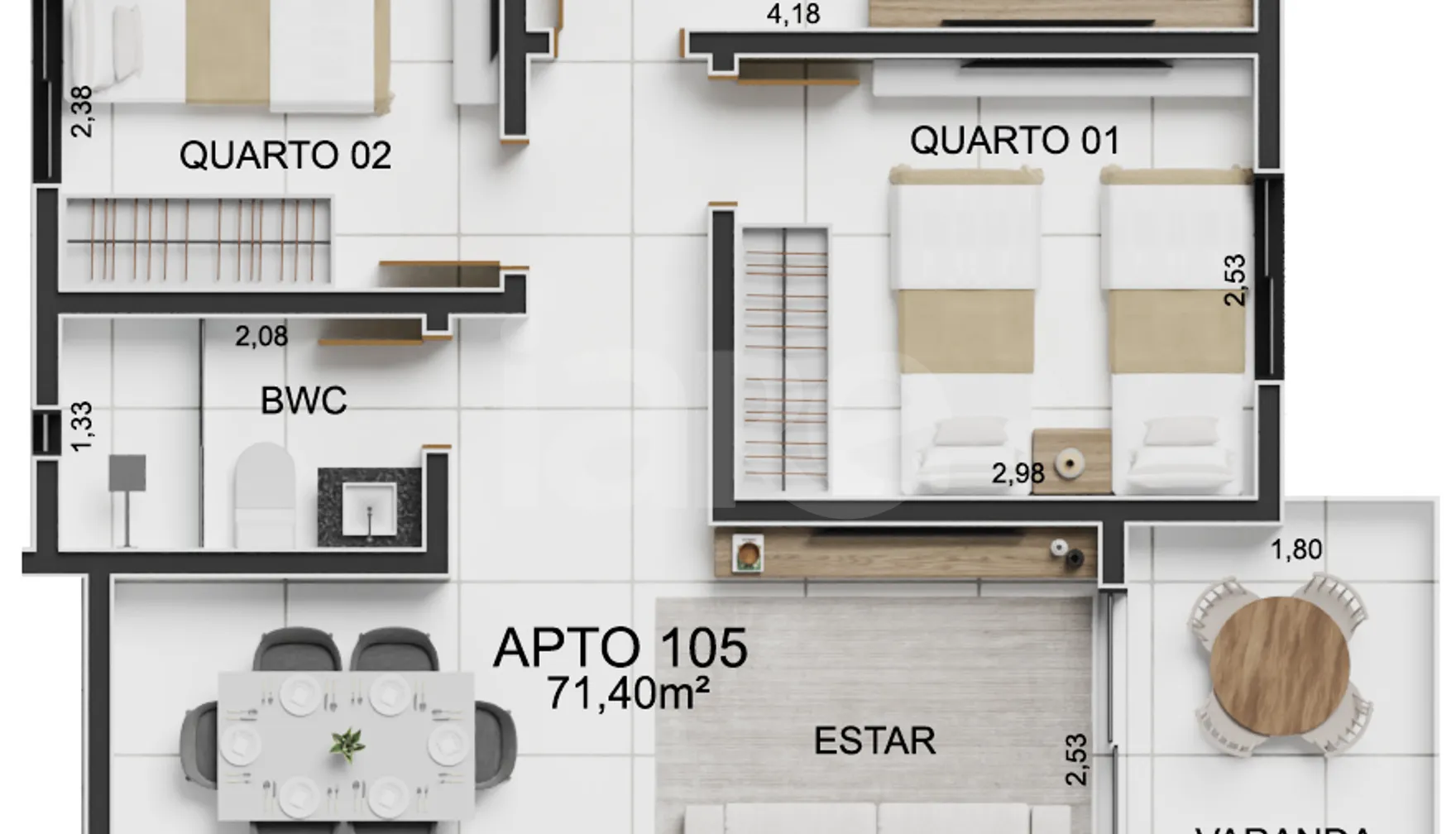 Planta — Apartamento 71,4 m²